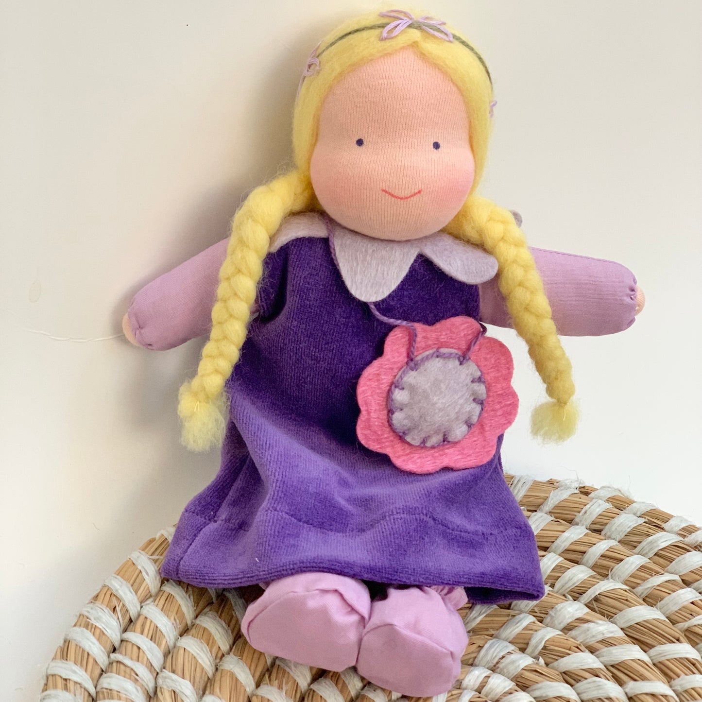 evi waldorf aromatic flower doll violet with blonde hair