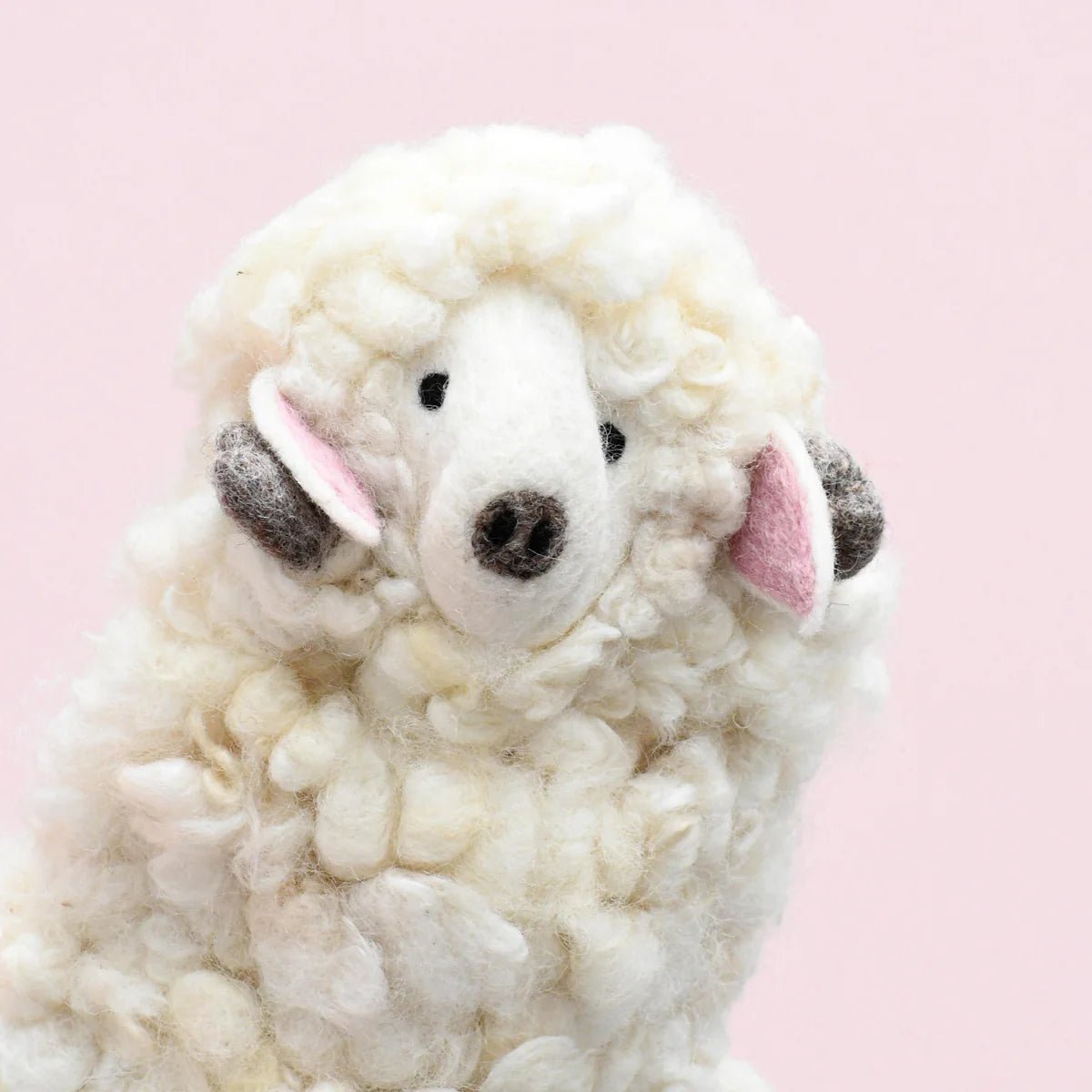 wool felt lamb hand puppet toy close