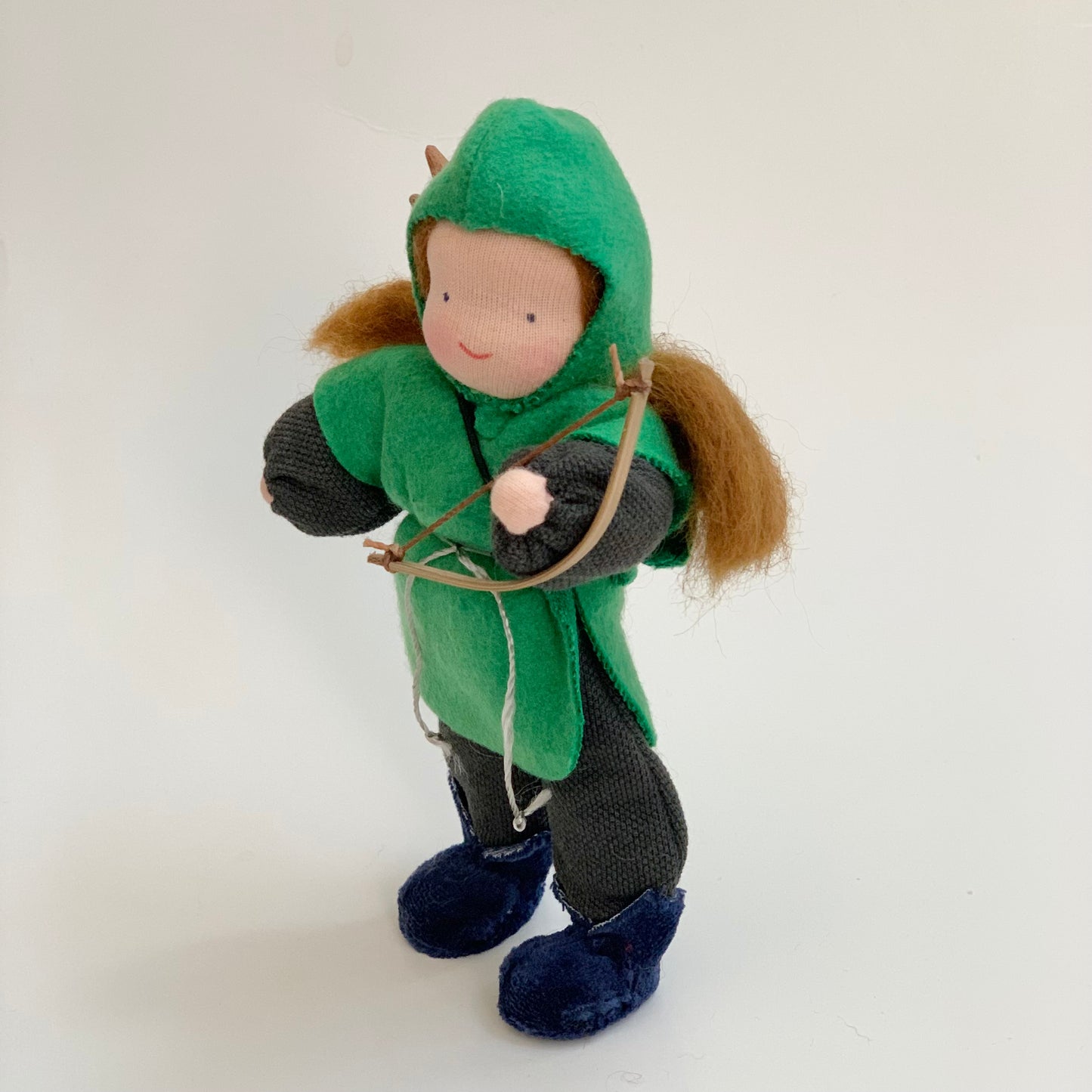 handmade evi green knight waldorf doll with bow and arrows