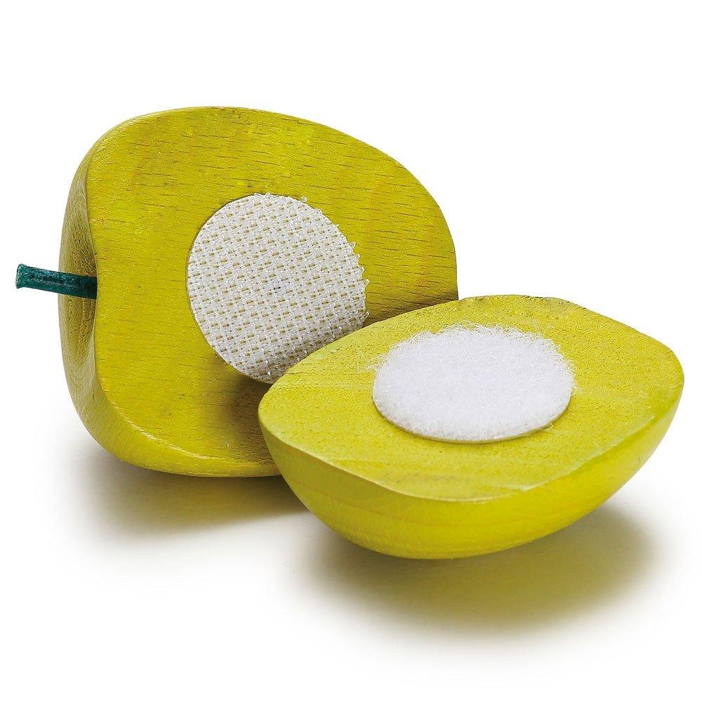 erzi wooden play food green apple cut in half