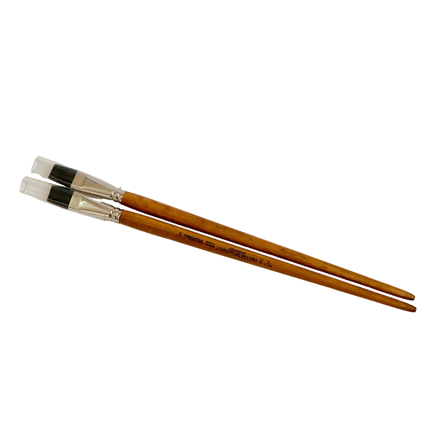 Two flat tip paintbrushes with wooden handles