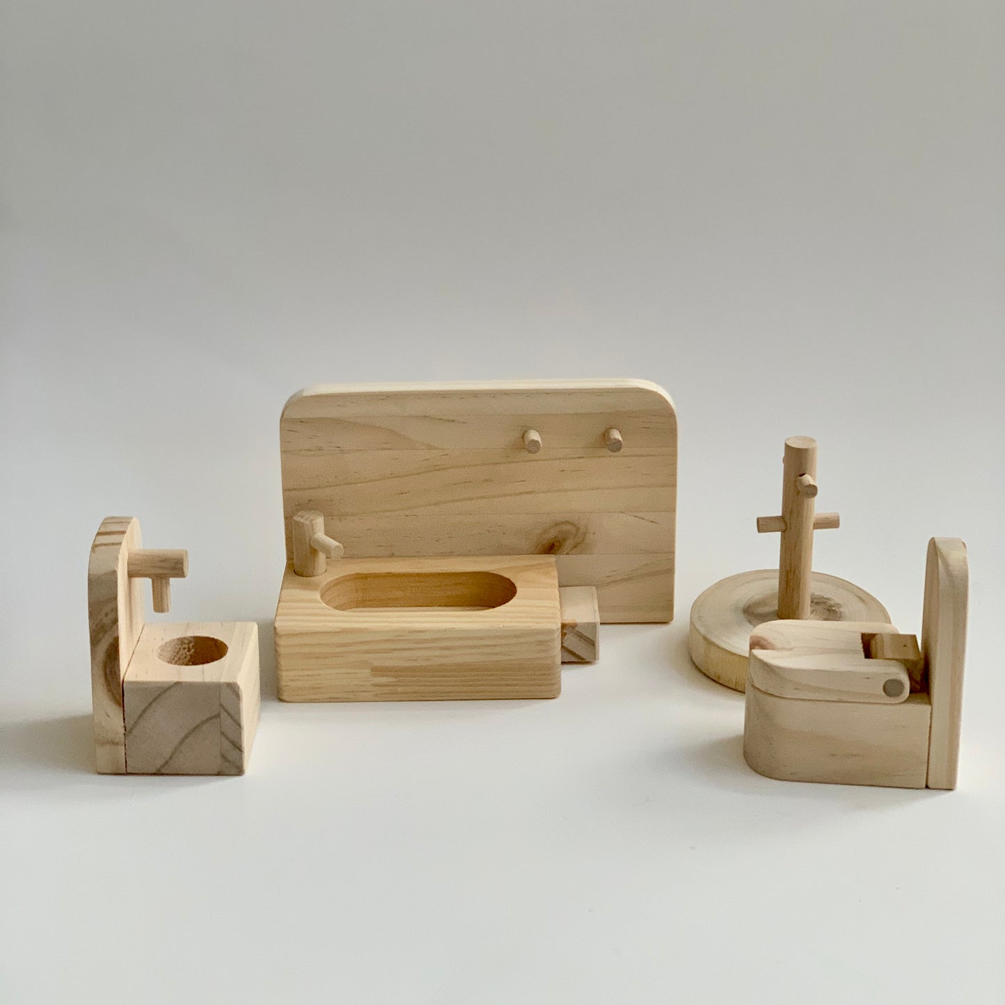 qtoys natural wooden dollhouse bathroom furniture toy set