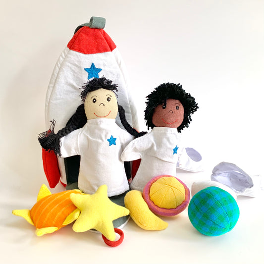 Mr. Ellie Pooh Handmade Rocket ship and astronaut doll set