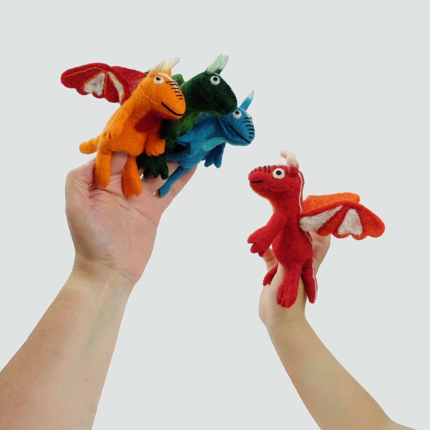 Felt dragon finger puppets