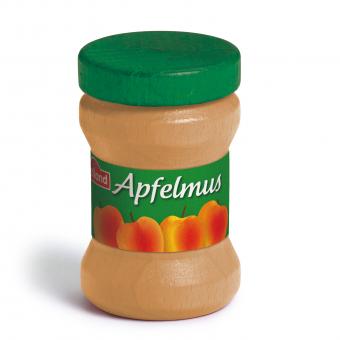 Wooden Jar of Apfelmus (apple sauce) with a green.