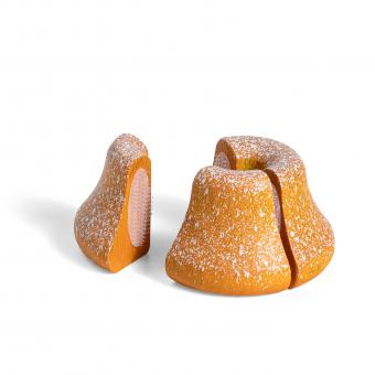 Erzi wooden play food bundt cake sliced.