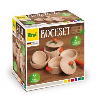 erzi wooden toy pots and pans in box