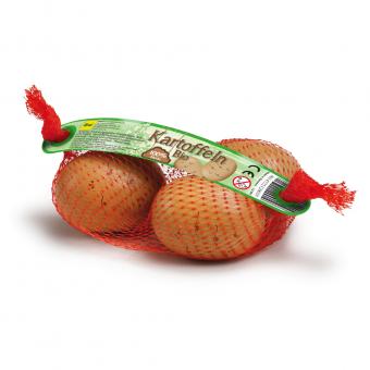 erzi wooden toy potatoes in a net