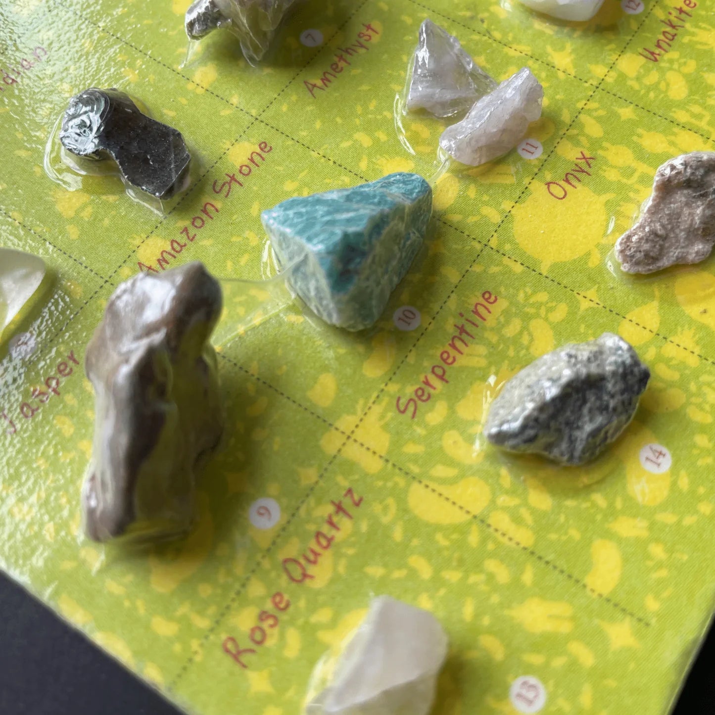 gift pack of 16 gemstones for kids close up of some of the gems included