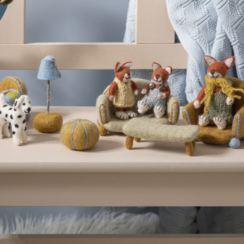 gry and sif felt dollhouse toys fox family and living room furniture