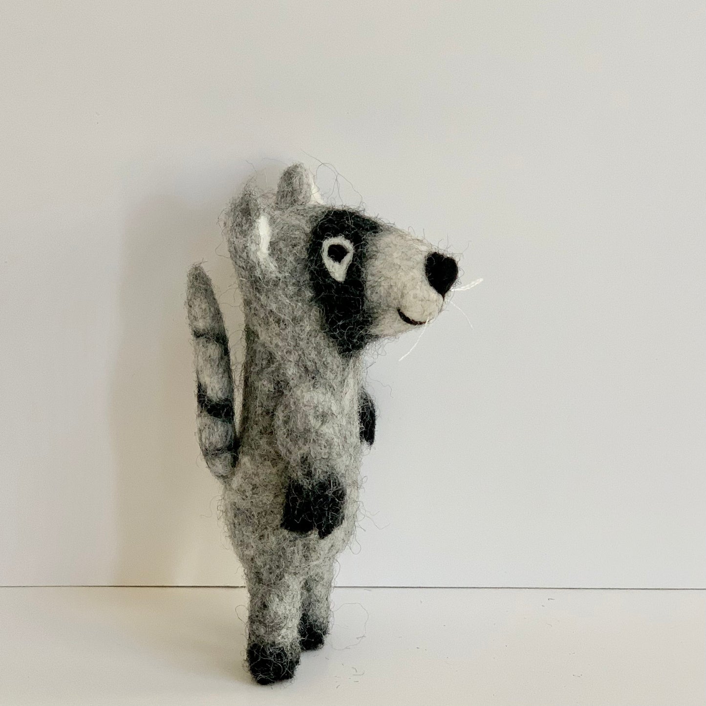 fair trade felt forest friends raccoon finger puppet side
