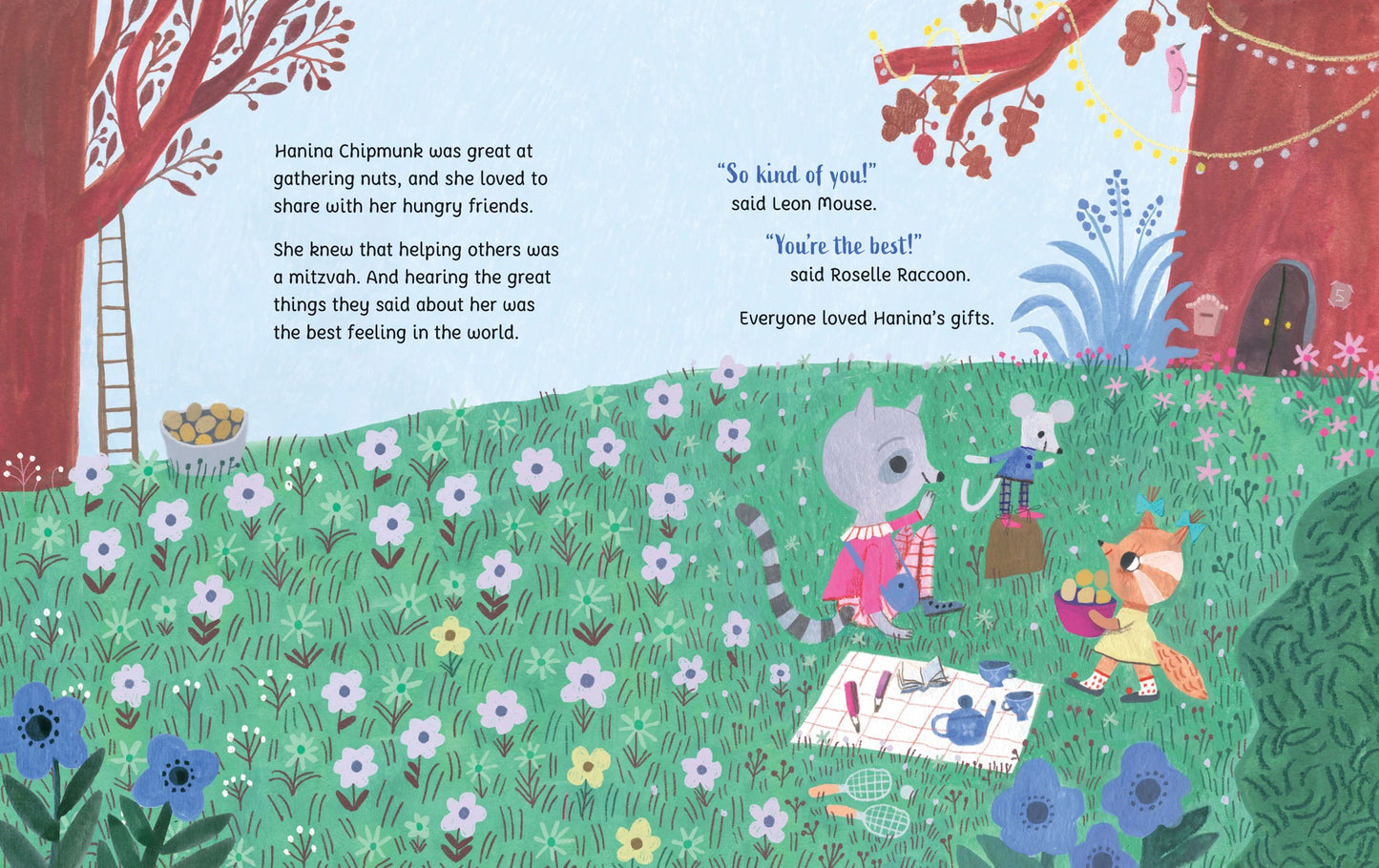 The Midnight Mitzvah children's book illustration of chipmunks on a picnic