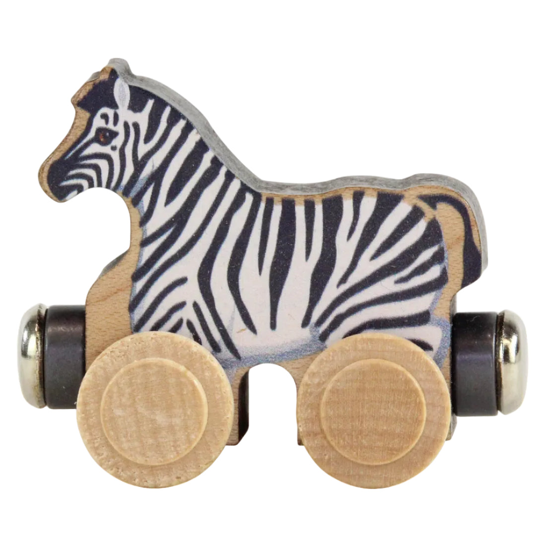 Wooden zebra train car from Maple Landmark Nametrains toys