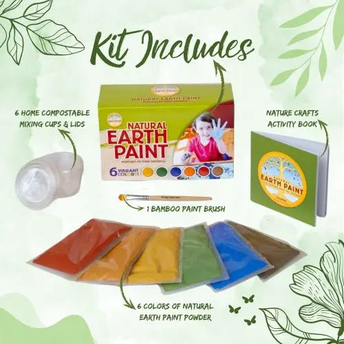 Natural Earth Paint kit with paint powder, mixing cups, activity book, and brush