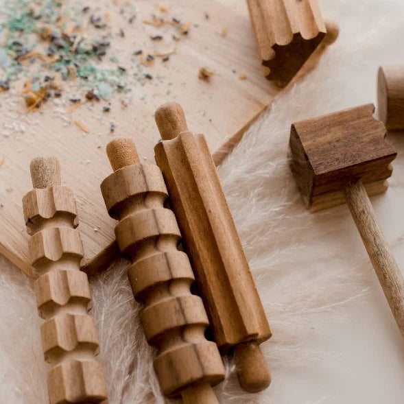 wooden rolling pins mallet and play dough board from qtoys