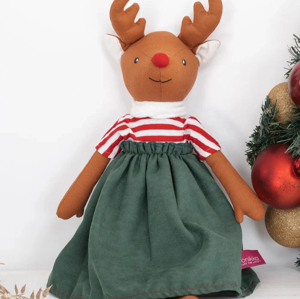 handmade plush christmas reindeer toy in skirt