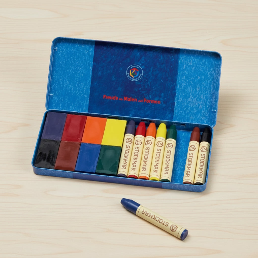 stockmar wax crayons sticks and blocks combo in a tin