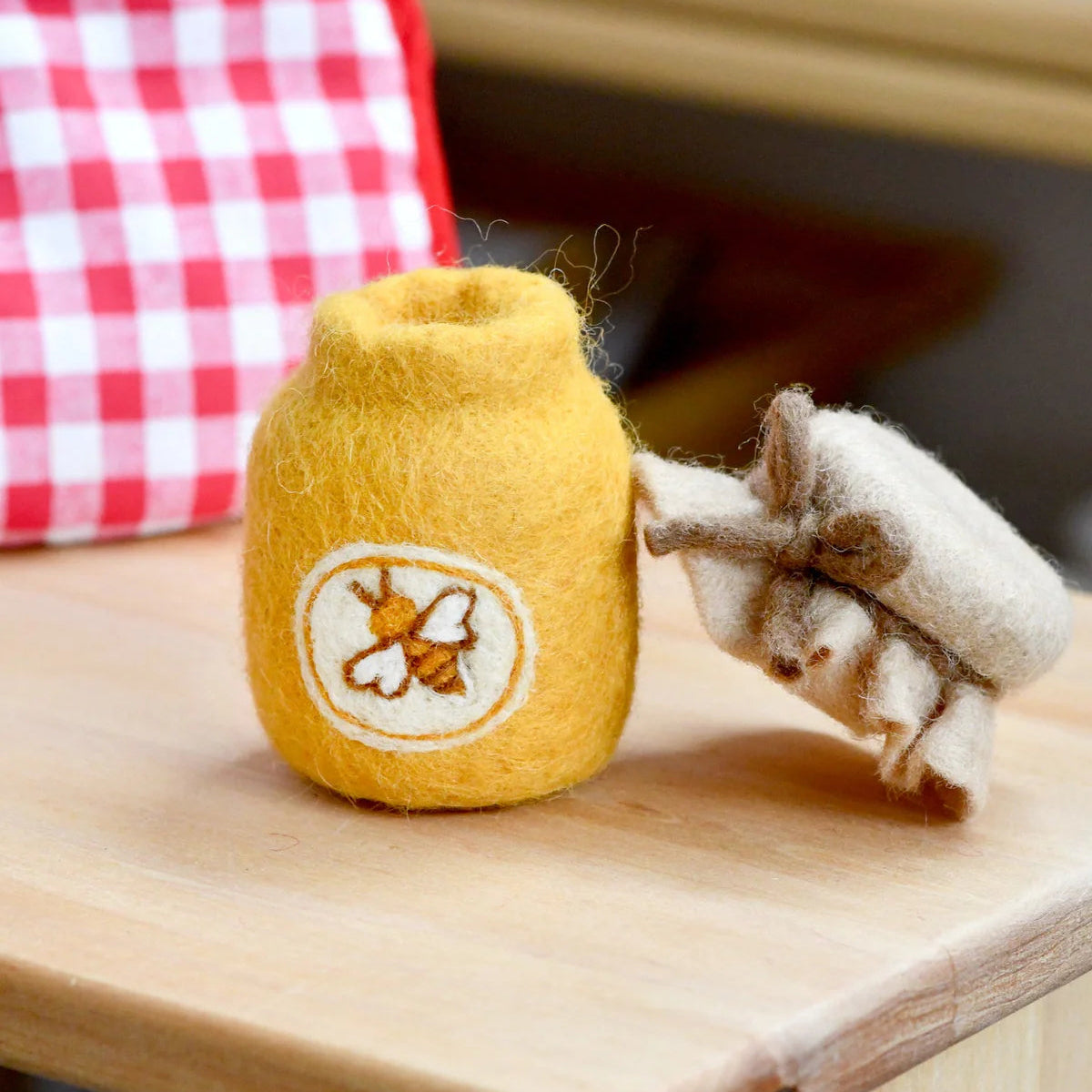 felted play food honey jar with removable lid