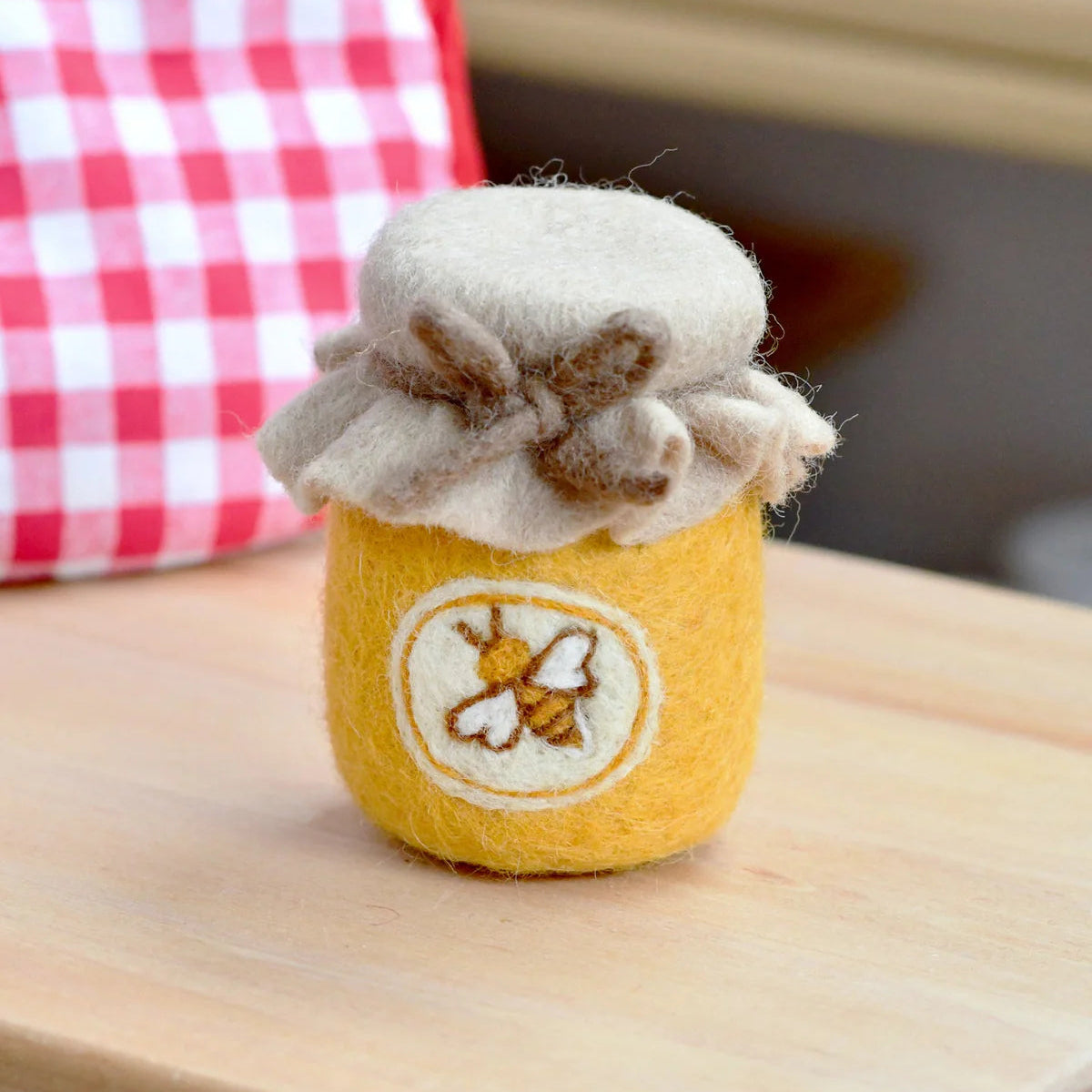 tara treasures felted wool honey jar with a bee design
