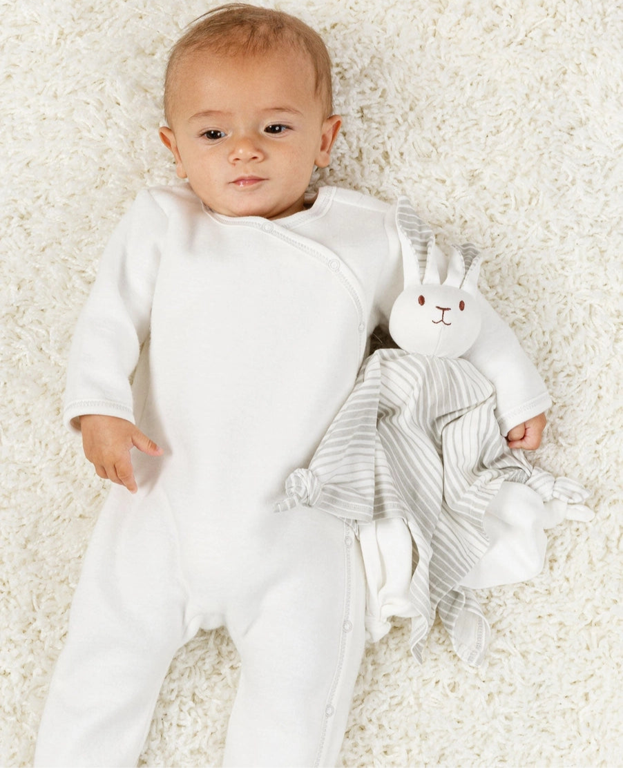 baby with under the nile bunny baby blanket toy gray stripes