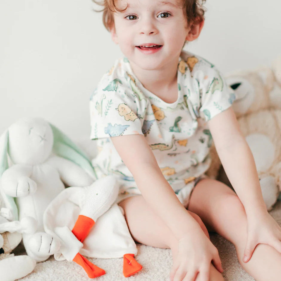 baby with under the nile organic goose and sherpa bunny rabbit toys
