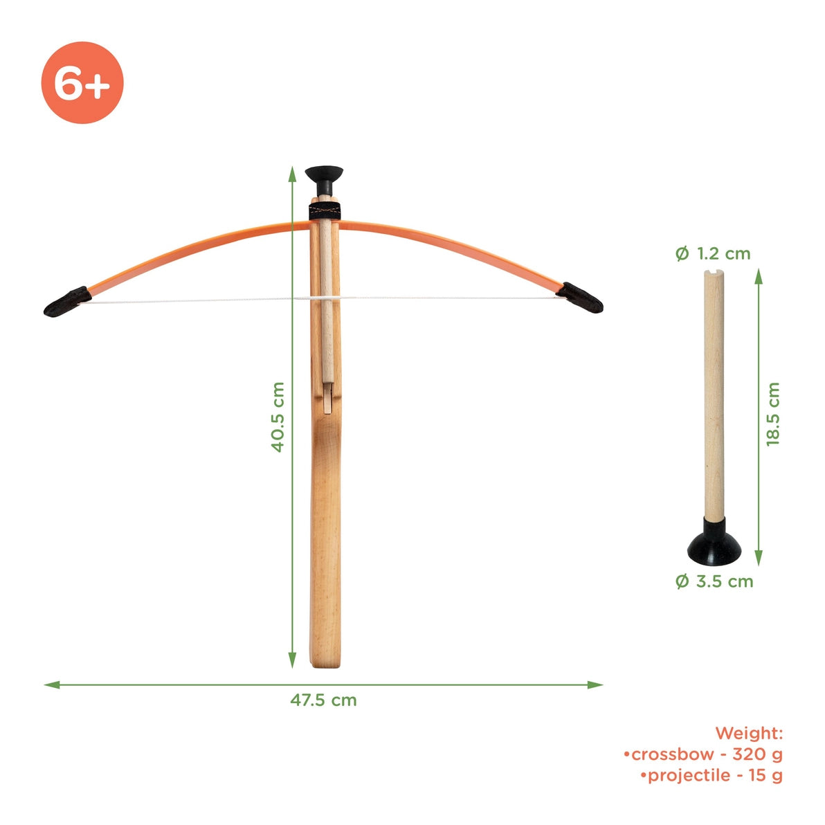 Measurement chart of a wooden toy crossbow