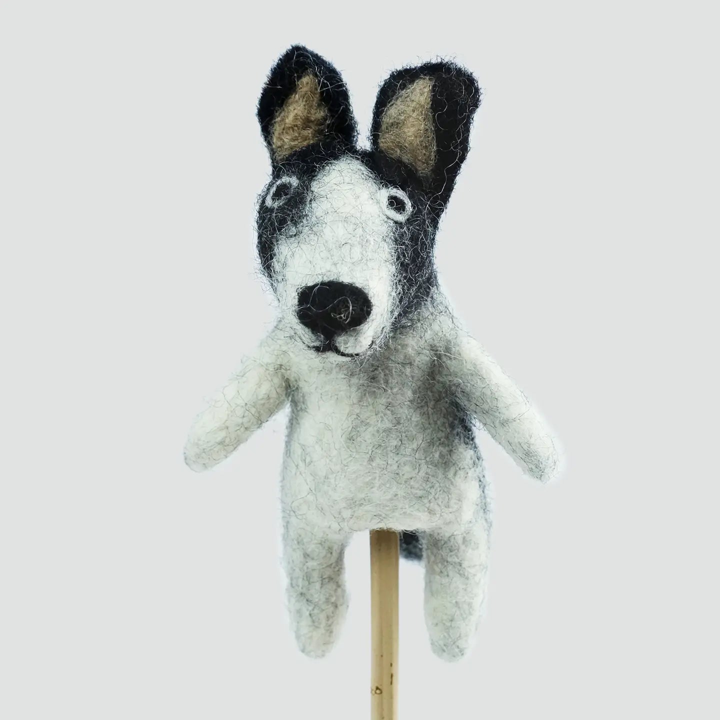 felt gray and black dog finger puppet
