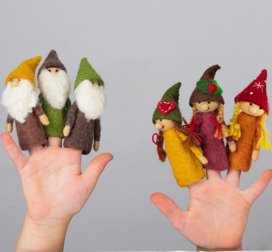 winding road hand felted boy and girl gnome finger puppets