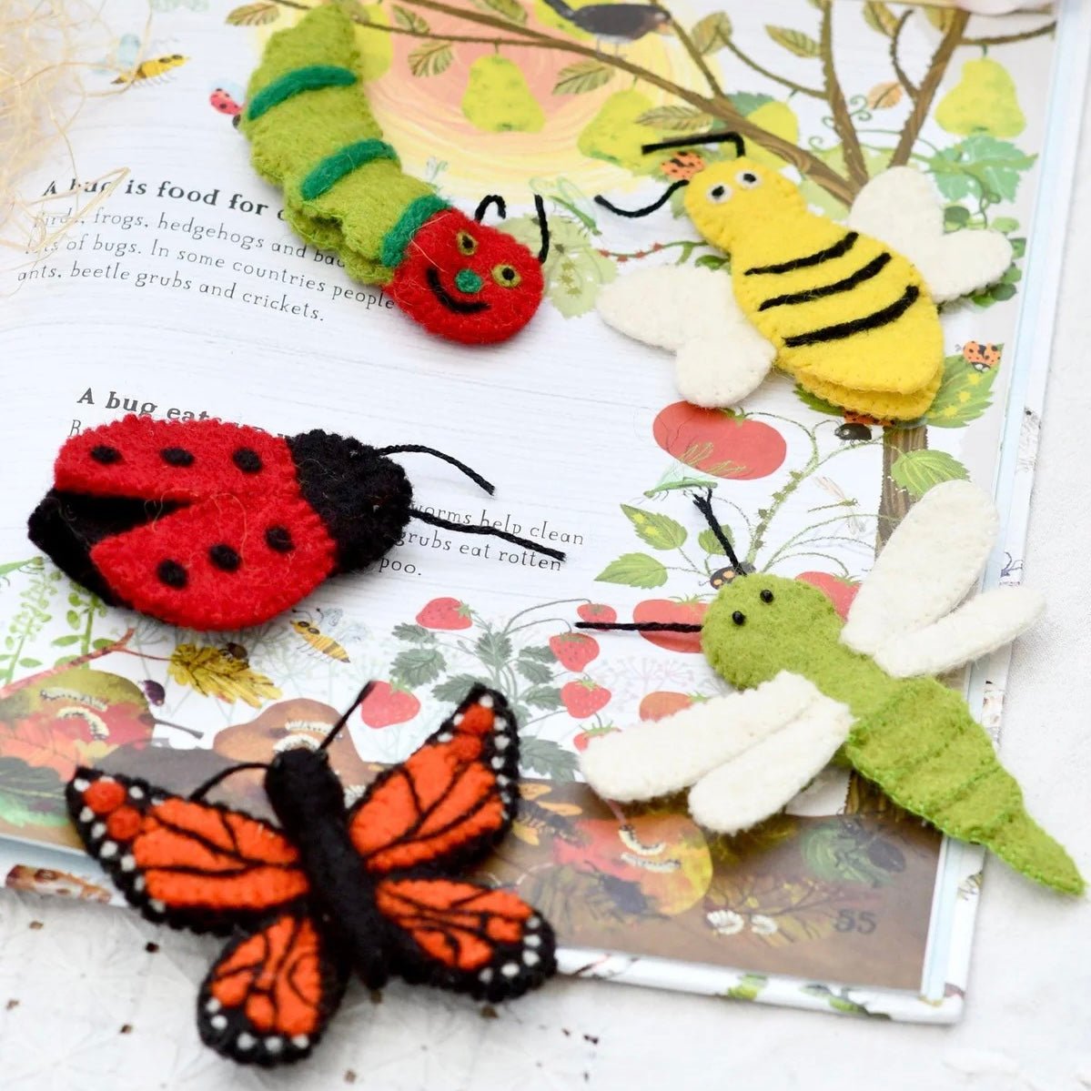 waldorf Felt insects bugs finger puppet toys