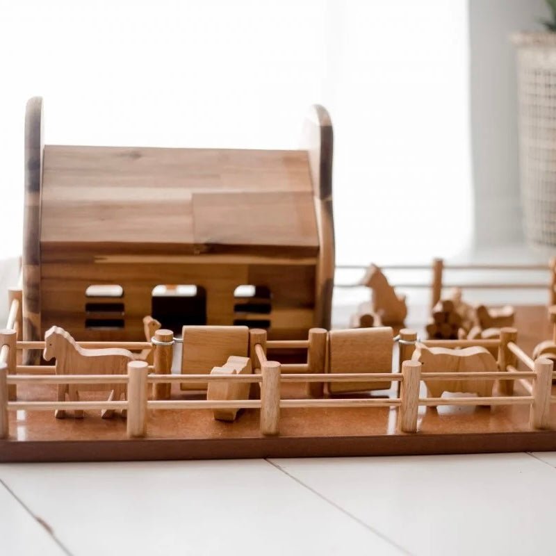 Wooden toy barn and animals