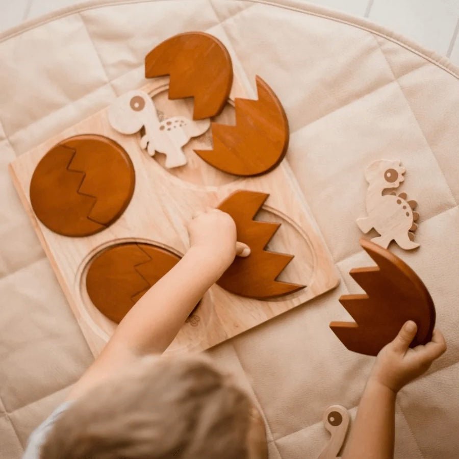 Wooden dinosaur hatching puzzle