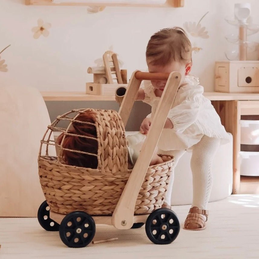 Natural wicker doll pram baby walker