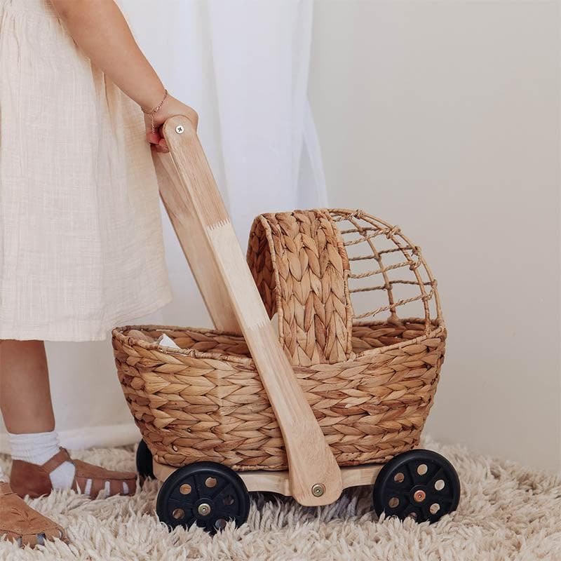 Natural wicker doll pram baby walker close