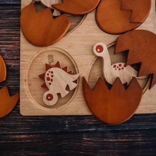 Wooden Dino hatching puzzle close