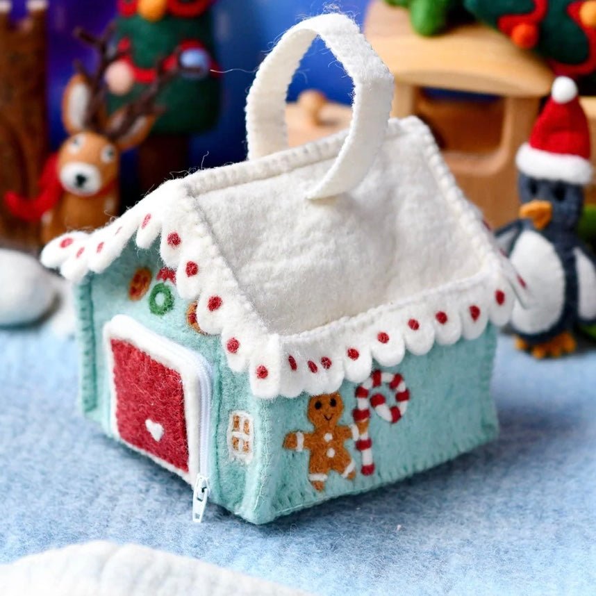 Handmade felt gingerbread house bag