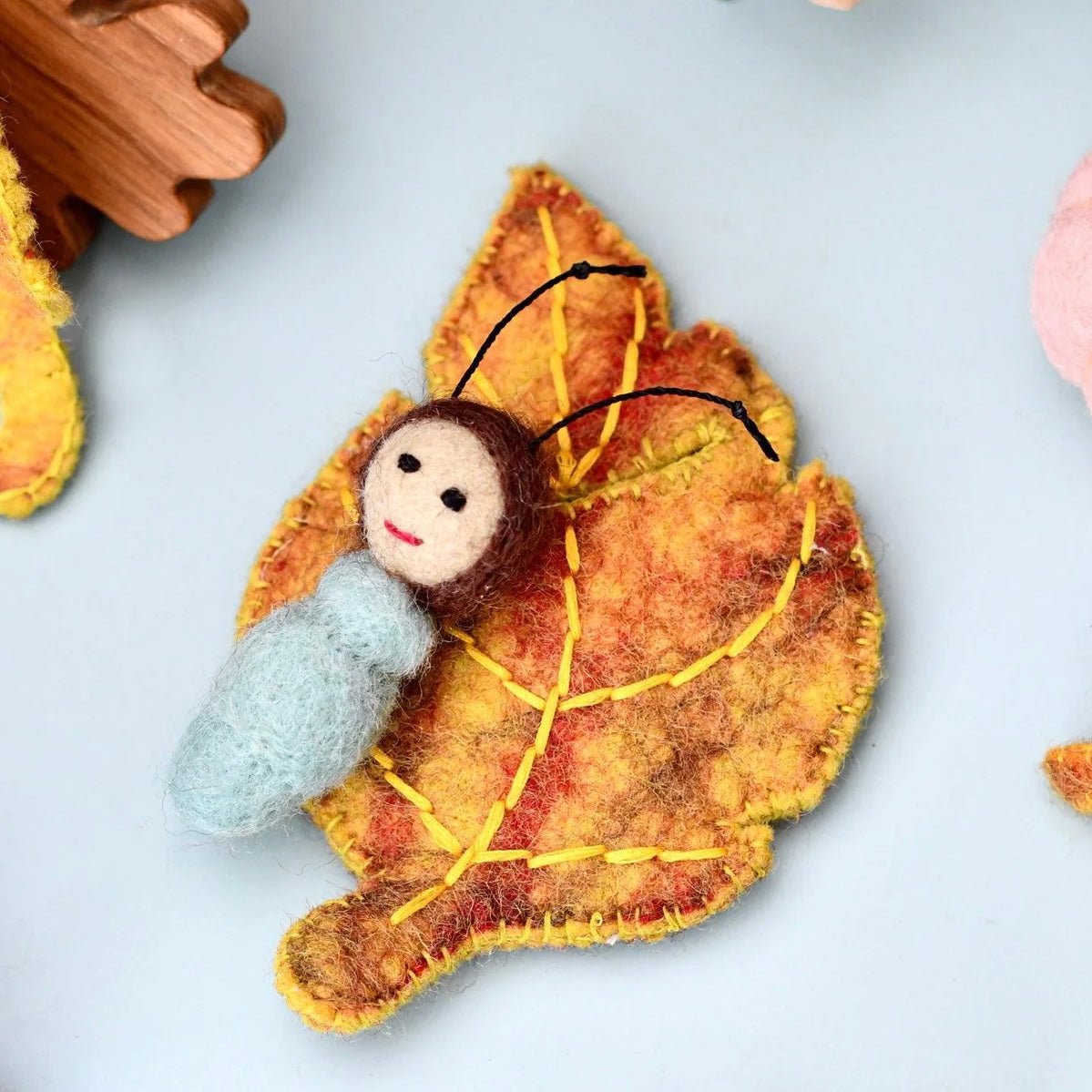 Felt birch leaf and forest fairy baby