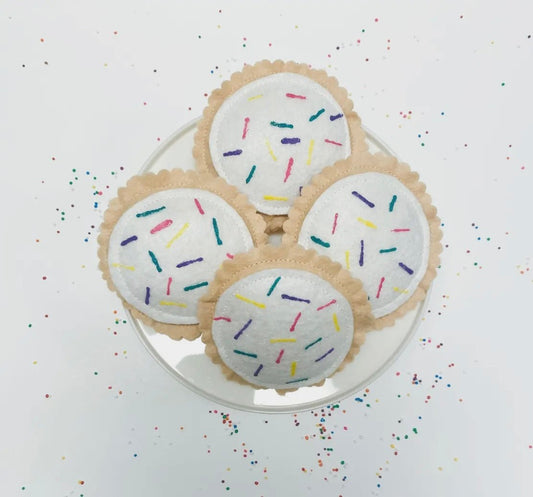 Handmade felt sprinkle cookies play food on a plate