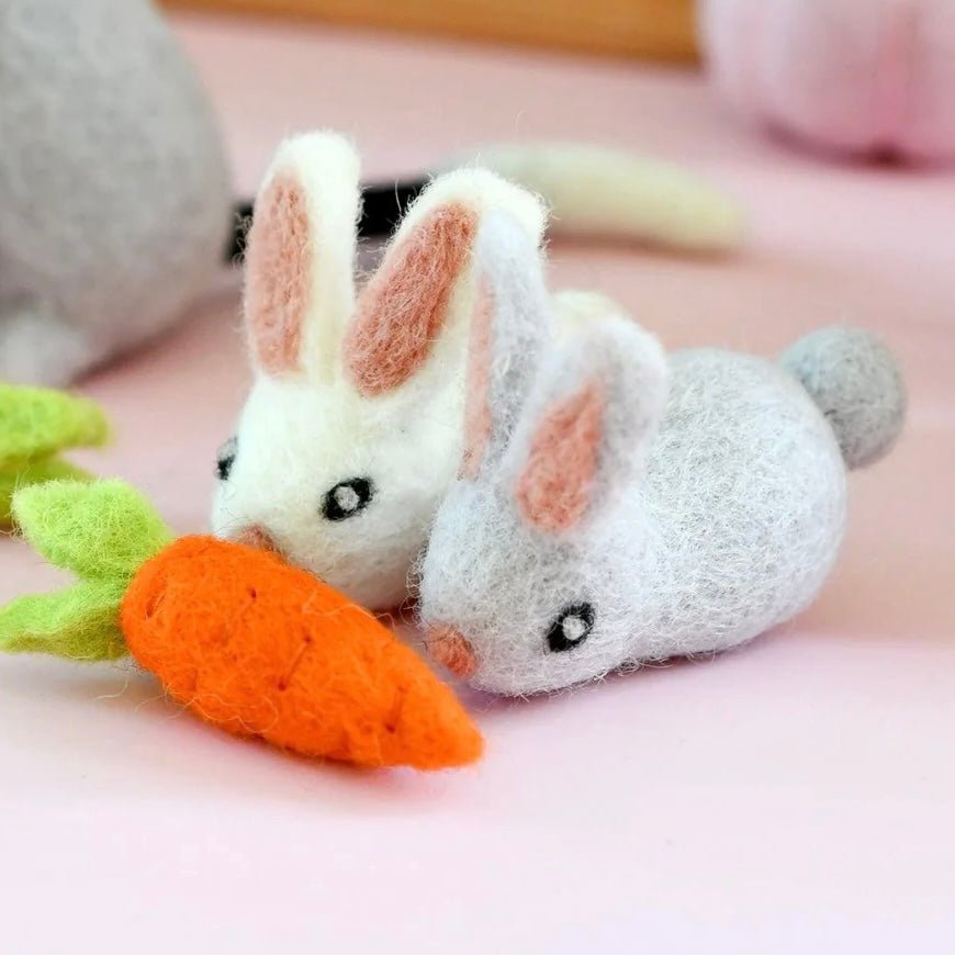Handmade felted Easter bunny toys