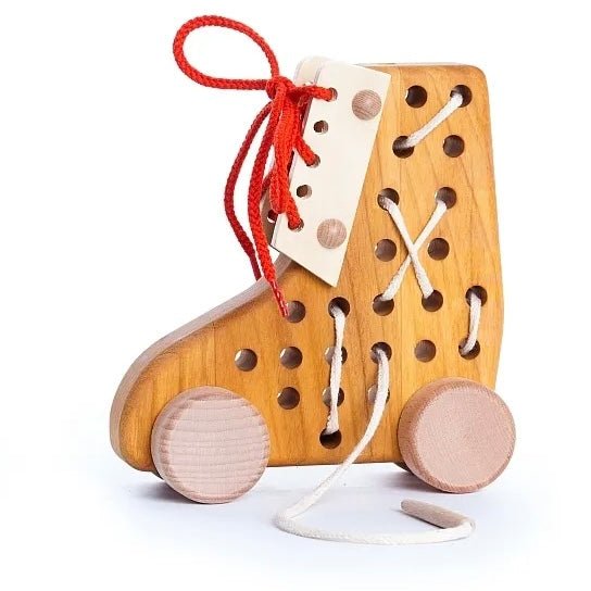 bajo wooden lacing shoe rolling toy