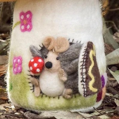 Handmade Felt Hedgehog with Mushroom Toy
