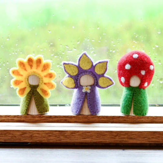 Felt and wood flower mushroom fairy peg dolls