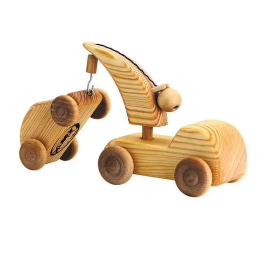debresk woooden toy tow truck car