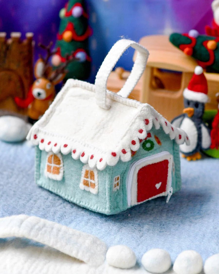 Felt toy gingerbread house bag