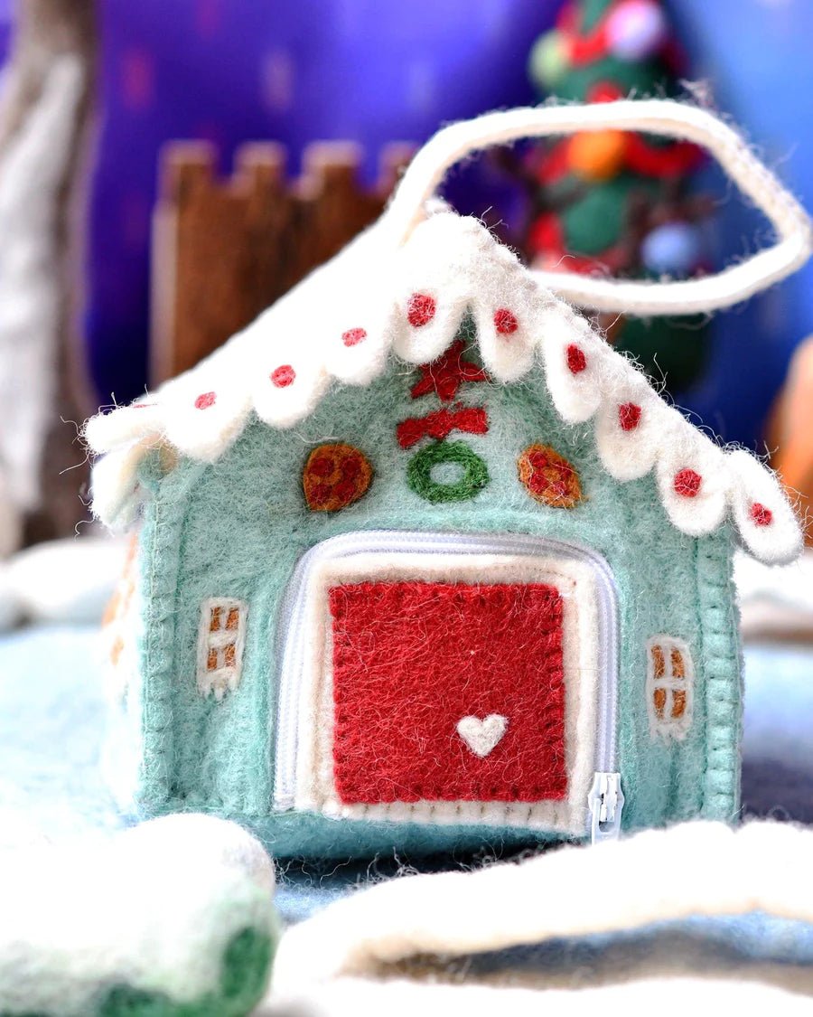 Felt toy gingerbread house close