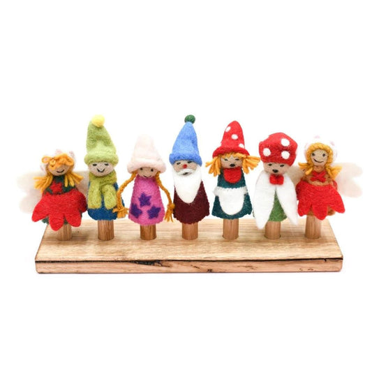 Handmade felt fairies and gnomes finger puppets