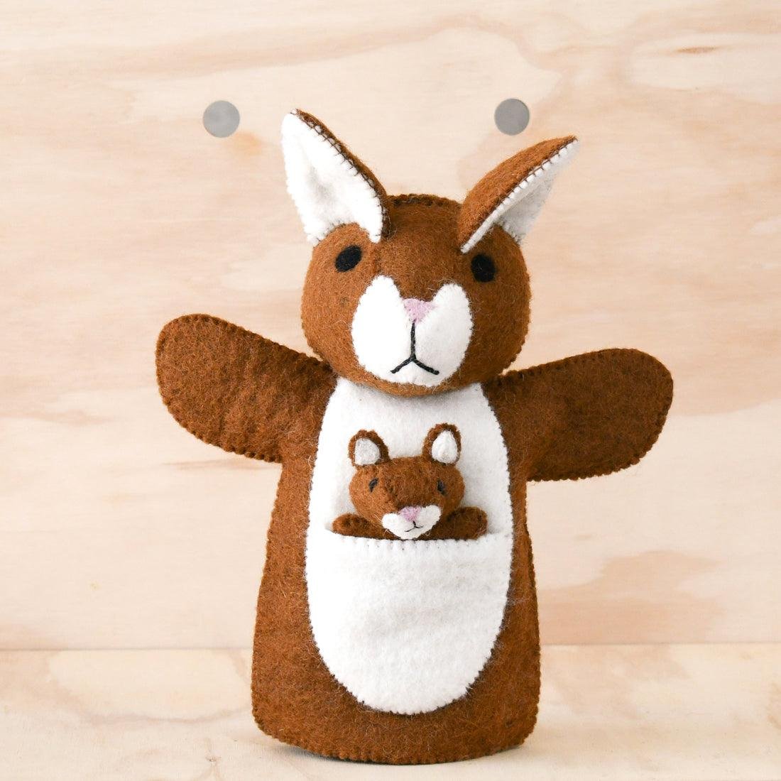 Handmade Felt Kangaroo and Joey Puppet