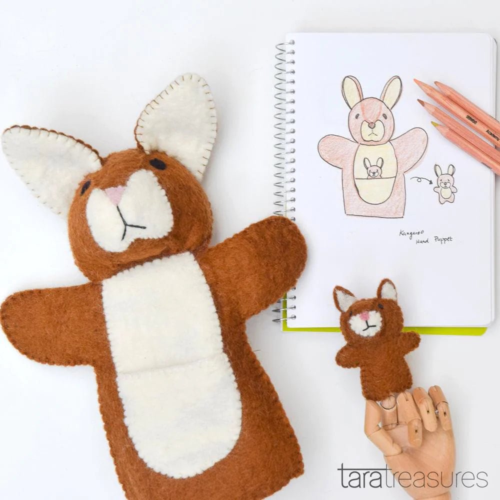 felt kangaroo puppet and joey finger puppet