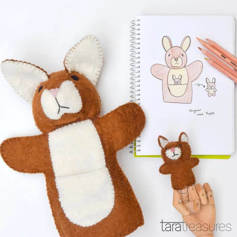 Handmade Felt Kangaroo and Joey Puppet