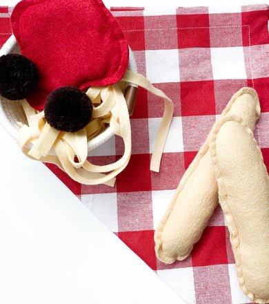 handmade spaghetti and meatballs play food toys