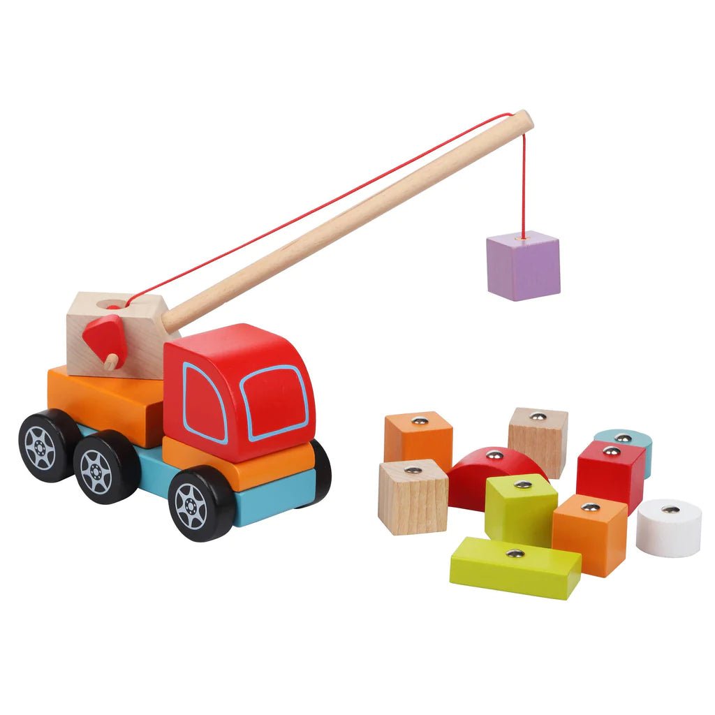montessori eco-friendly wooden lifting crane truck